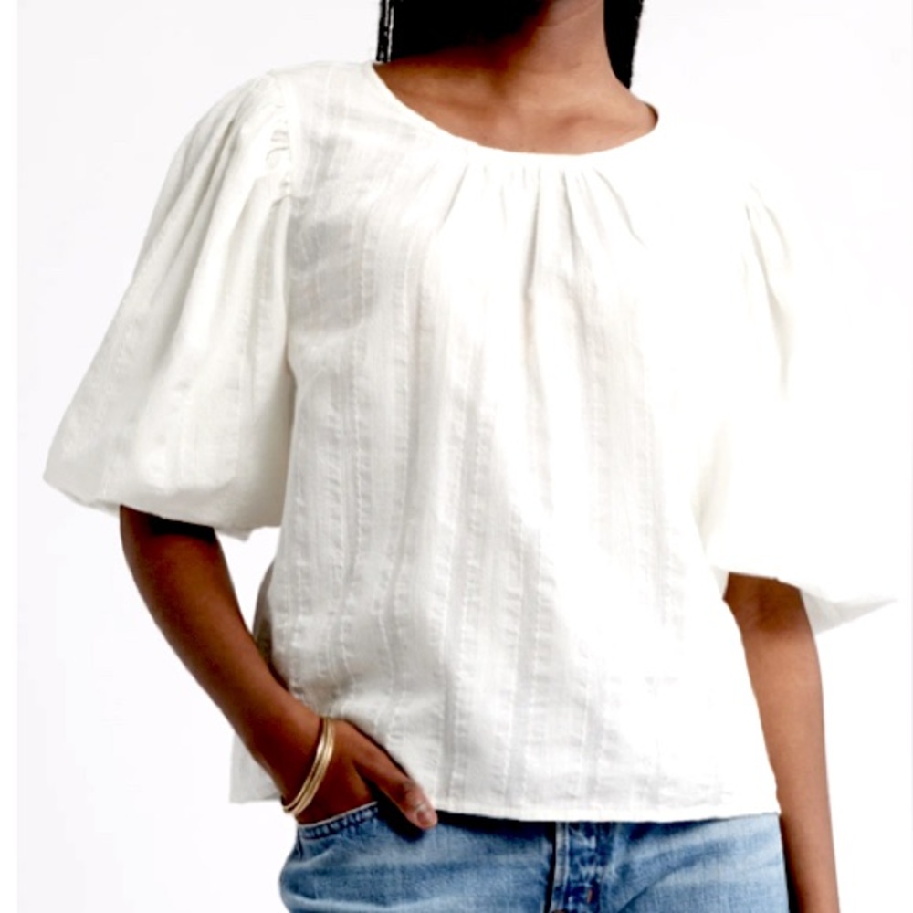 Bubble Sleeve Cotton Dobby Top- Treasure and Bond